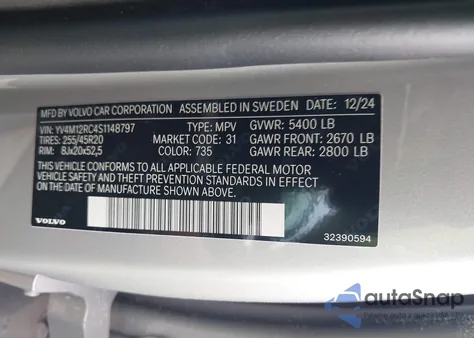 2025 Volvo Xc60 Plus from USA, damaged, VIN YV4M12RC4S1148797